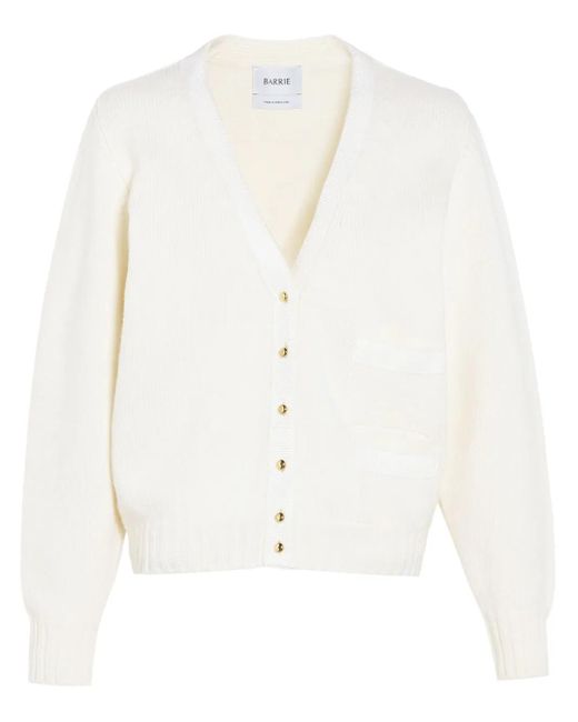 Barrie White Ribbon-Trim Cashmere Button Cardigan