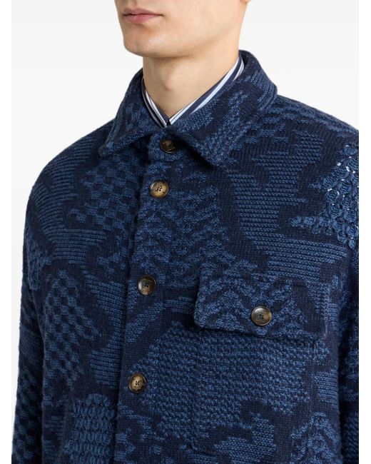 Etro Blue Veste Overshirt En Laine Mélangée À Motifs for men