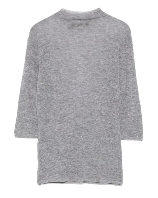 Seventy Gray Sparkle-Embellished Quarter-Sleeve Sweater