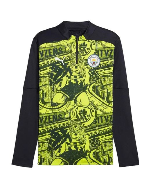 PUMA Green Manchester City Zip Graphic T-Shirt for men