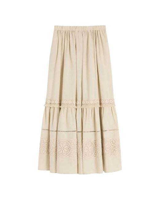 Max Mara Natural Long Linen Fabric Skirt