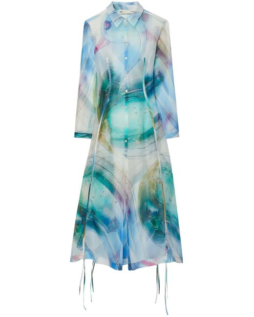 Tory Burch Blue Silk Organza Shirtdress