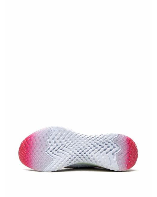 Nike White Epic React Flyknit "Hydrogen/Sapphire/Lime Bl" Sneakers