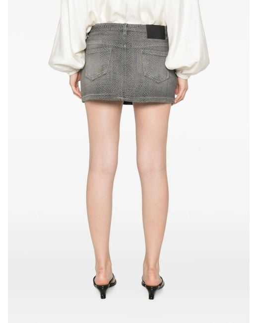 Ermanno Scervino Gray Herringbone-Pattern Mini Denim Skirt