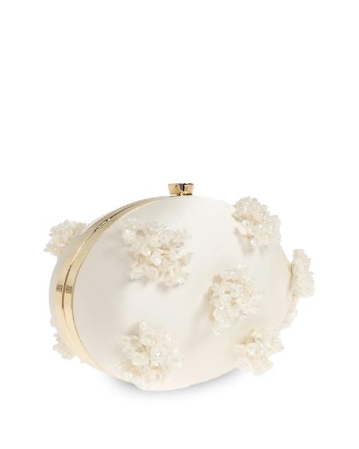 Self-Portrait White Floral-Appliqué Satin Clutch Bag