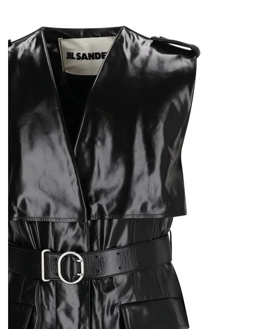 Jil Sander Black Sleeveless Belted Coat