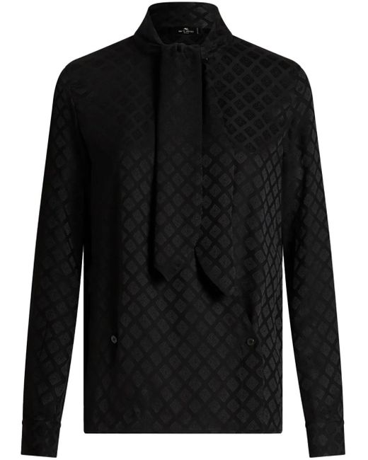 Etro Black Scarf-Collar Jacquard Shirt