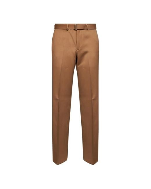 Lardini Brown Belted Pressed-Crease Tailored Trousers for men