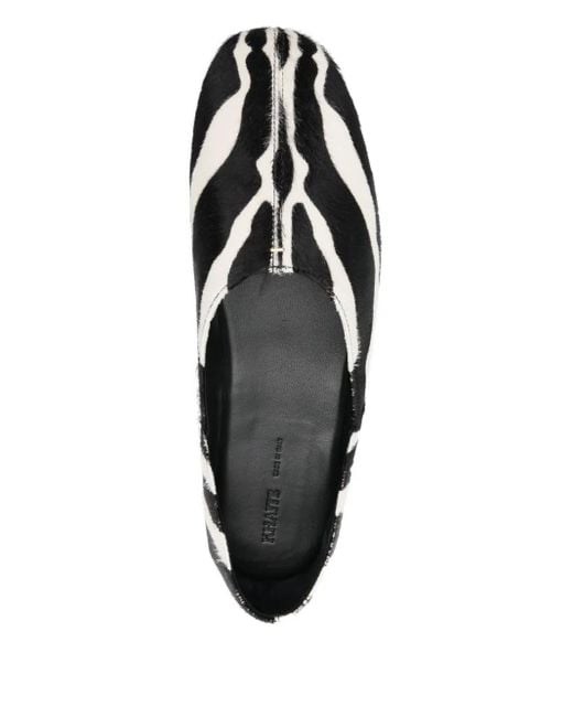 Khaite Black Jane Zebra Print Haircalf Flat Slippers