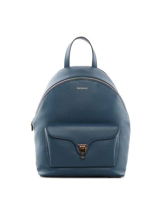 Coccinelle Blue Front-Pocket Leather Backpack