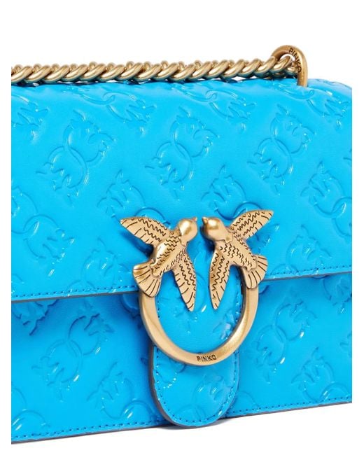 Pinko Blue Love Birds Debossed Leather Cross Body Bag