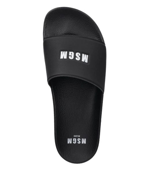 MSGM Black Logo-Embossed Slides
