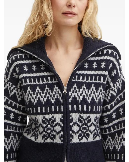 Samsøe & Samsøe Blue Zip-Up Fair-Isle Cardigan