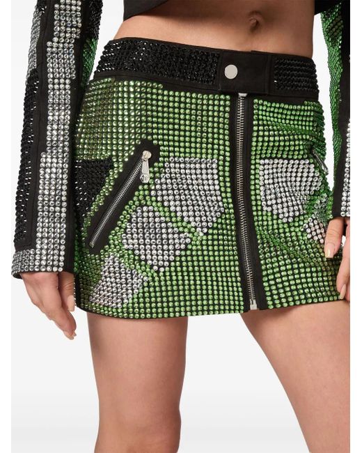 Philipp Plein Green Crystal-Embellished Skirt
