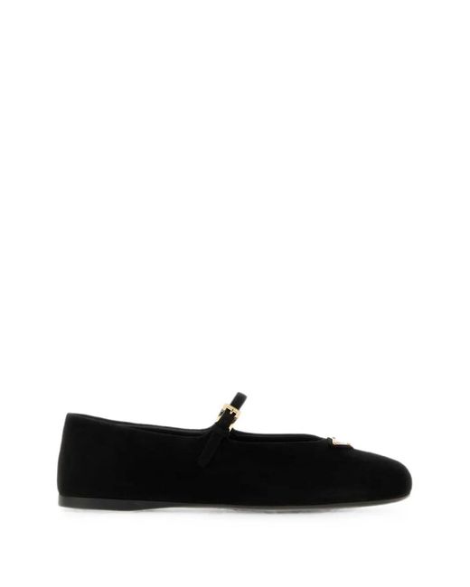 Prada Black Buckle-Strap Logo-Plaque Ballet Flats