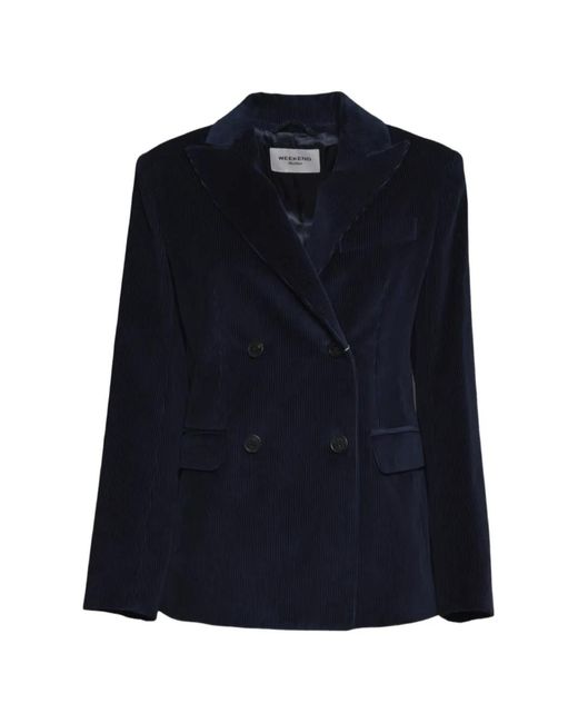 Weekend by Maxmara Blue Double-Breasted Corduroy Blazer