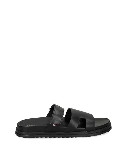 Tommy Hilfiger Black Logo-Detail Leather Sandals for men