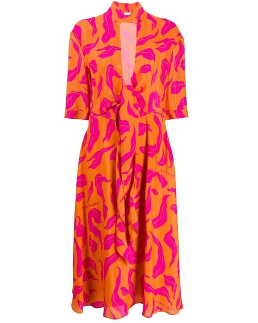 Off-White c/o Virgil Abloh Red High-neck Leaves Print Dress