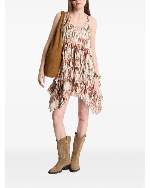 AllSaints White Cavalry Ruffled Feather-Print Mini Dress