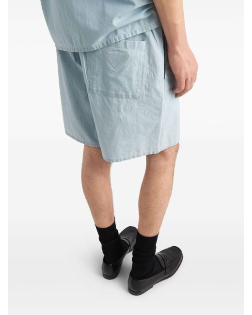 Prada Blue Triangle-patch Elasticated-waist Shorts for men