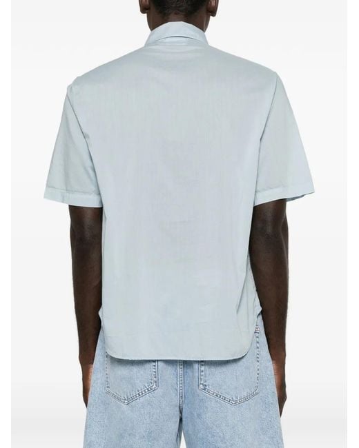 C P Company Blue Short-Sleeve Chest-Pocket Shirt for men