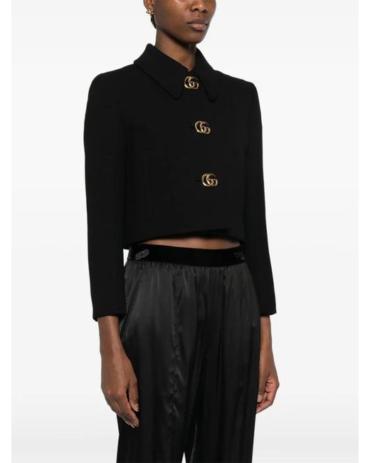 Gucci Black Logo-Button Cropped Jacket