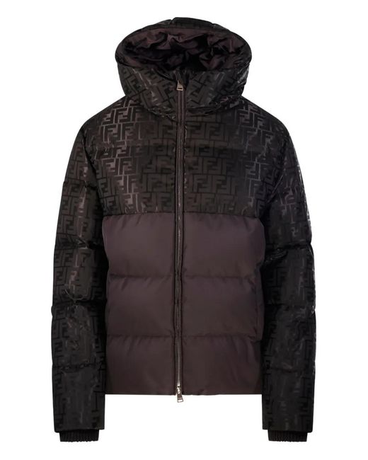 Fendi Black Jacquard Ff Hooded Ski Jacket Clothing