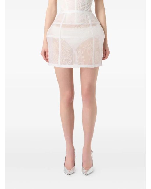 Blumarine White Lace-Panelled Mini Skirt