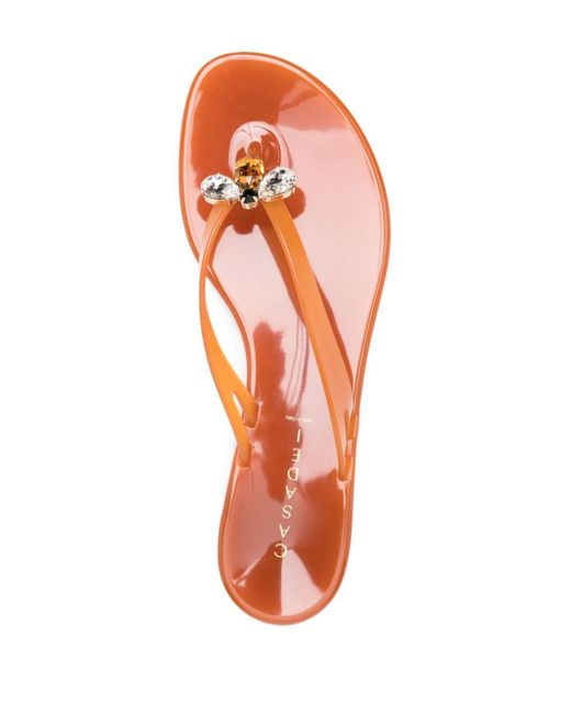 Casadei Orange Jelly Crystal-embellished Flip Flops