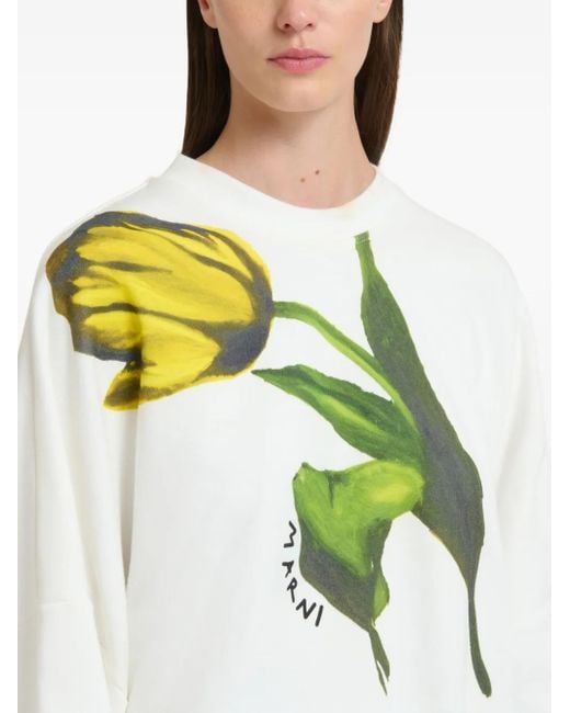 Marni White Hemd Mit Tulpen-Print