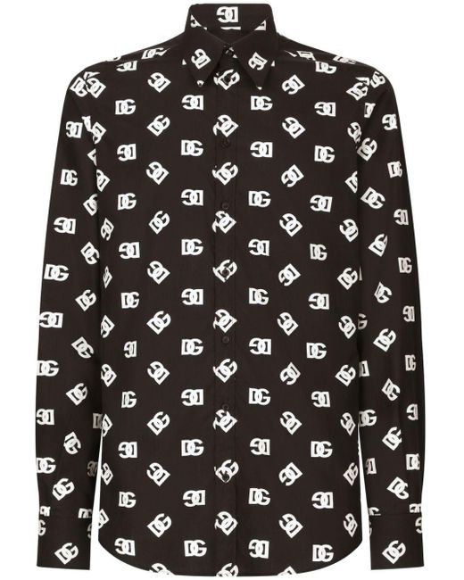 Camicia Con Stampa Dg di Dolce & Gabbana in Black da Uomo