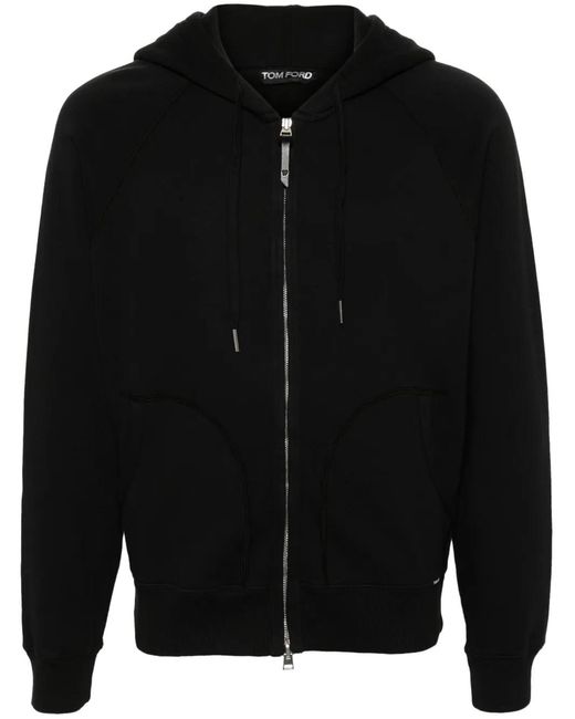 Tom Ford Black Hooded Sweatshirt With Front Zipper for men