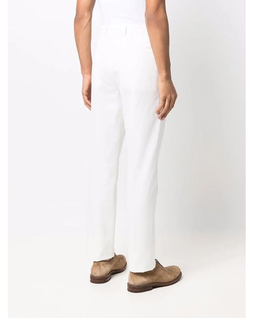 Brunello Cucinelli White Leisure Fit Cotton Trousers for men