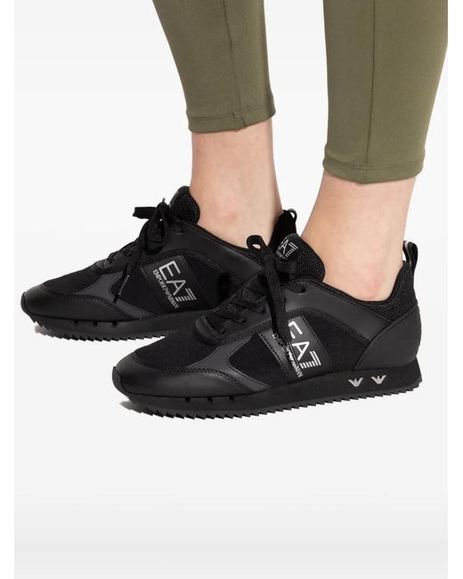 EA7 Black Logo-Print Lace-Up Trainers