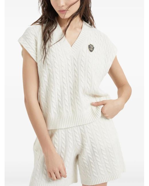 Brunello Cucinelli White Logo-Patch Vest