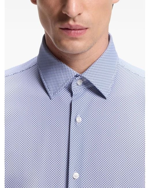 Boss Blue Geometric-Print Slim-Fit Shirt for men