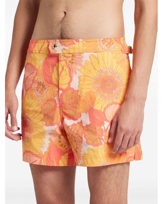 Tom Ford Orange Floral-print Swim Shorts for men