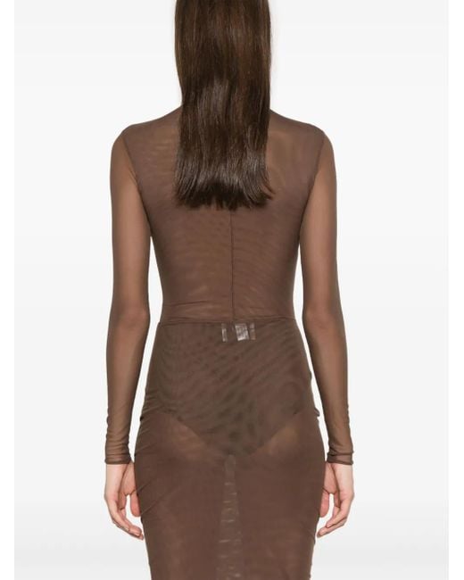 Atu Body Couture Brown Mesh-Design Bodysuit