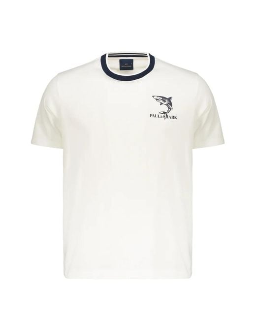 Paul & Shark White T-Shirt With Print On The Chest Cream for men