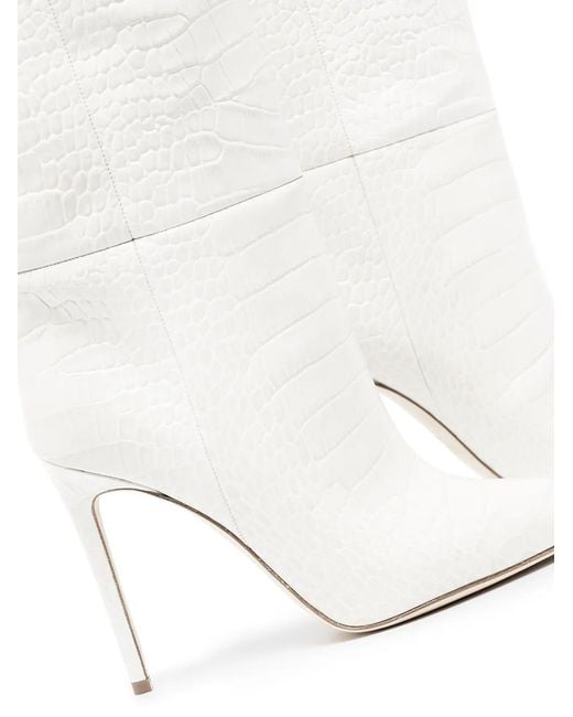 Paris Texas White 105mm Embossed Leather Knee-high Boots