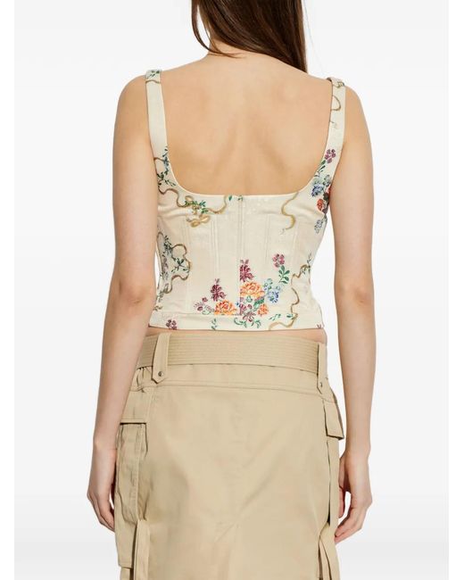 McQueen White Floral-Print Lace-Up Corset Top