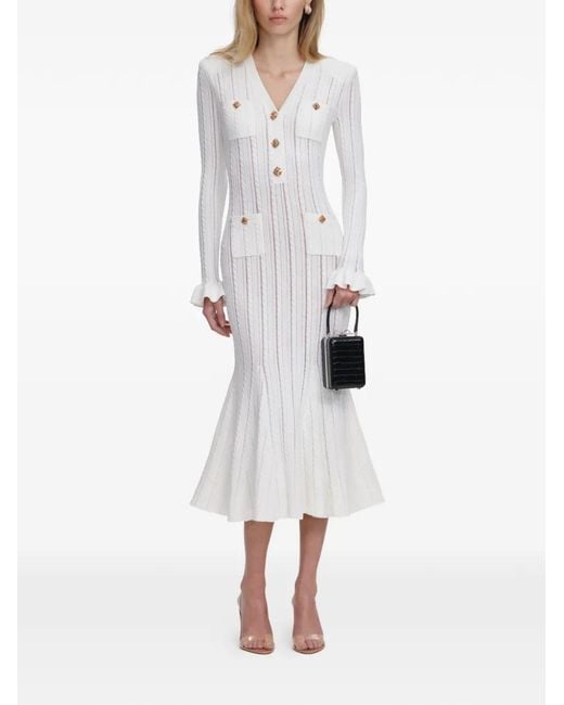 Self-Portrait White Pointelle-Knit Midi Dress