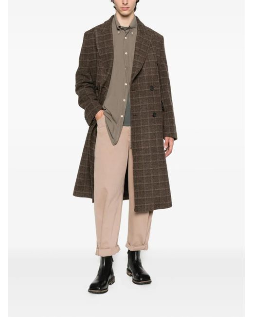 Our Legacy Brown Checked Double-Breasted Coat for men