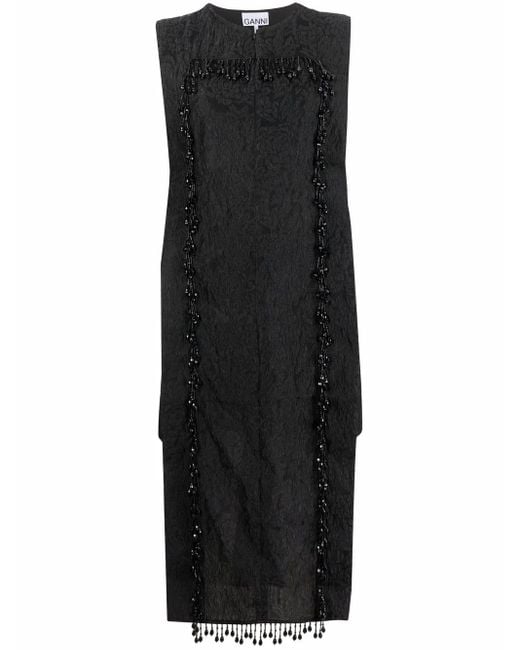 Ganni Black Organza-Fringe Jacquard Sleeveless Top