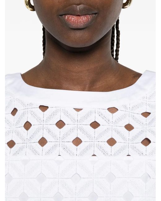 Max Mara White Broderie-Anglaise Sleeveless Mini Dress