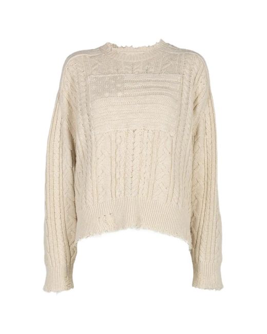 Denimist White Distressed Cable-Knit Sweater