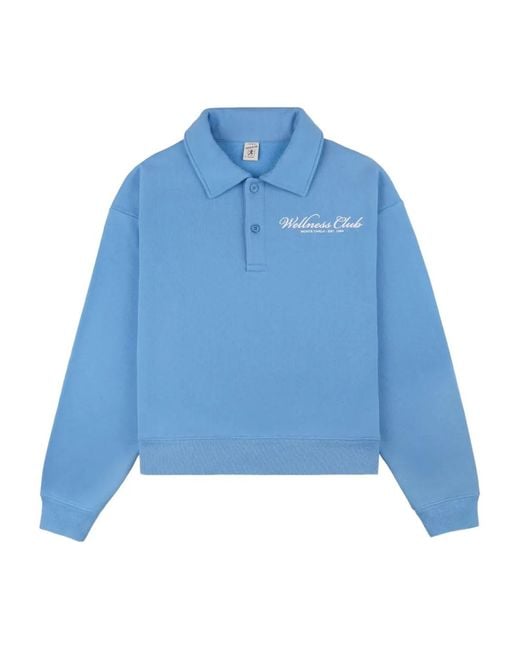 Sporty & Rich Blue Wellness Club Embroidered Polo Neck Top