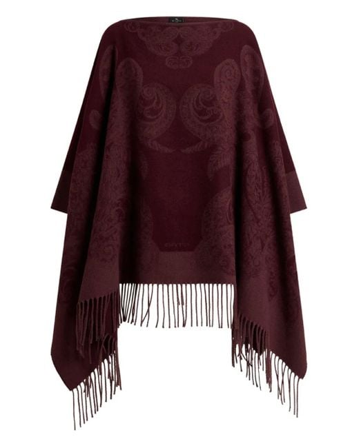 Etro Red Jacquard-Paisley Poncho