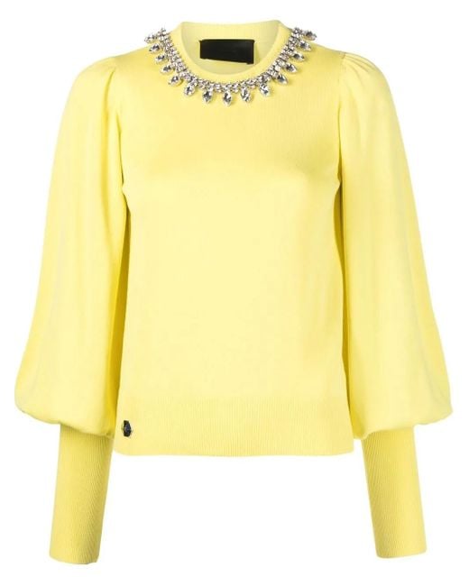 Philipp Plein Yellow Rhinestone-Embellished Jumper