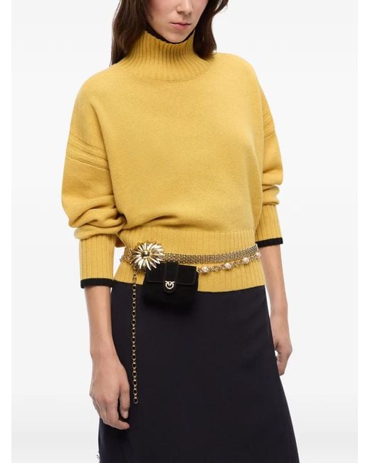 Pinko Yellow Pull Côtelé À Col Roulé